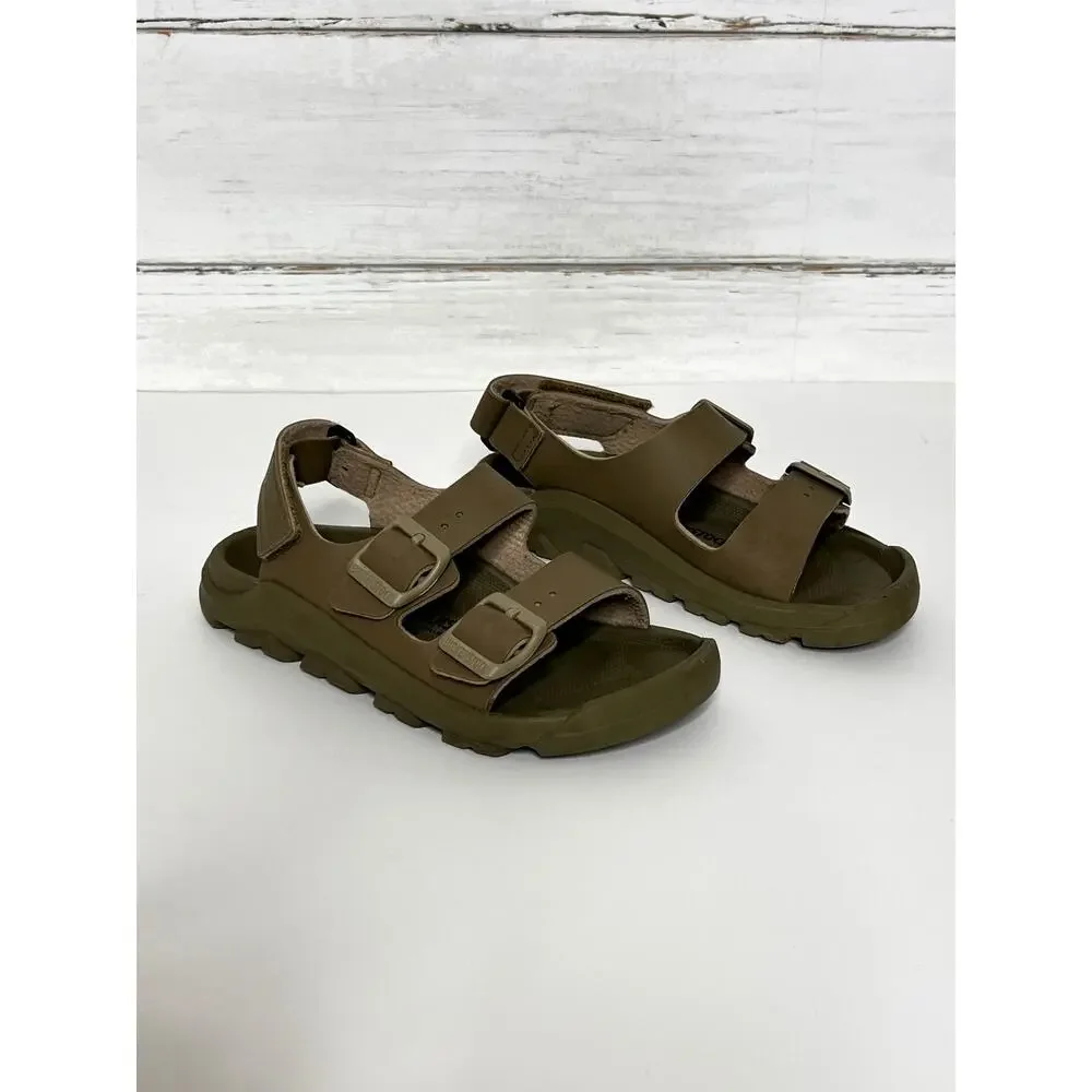 Birkenstock Mogami Birko-Flor Kids Sandals Olive Khaki Fastening Strap Size 2